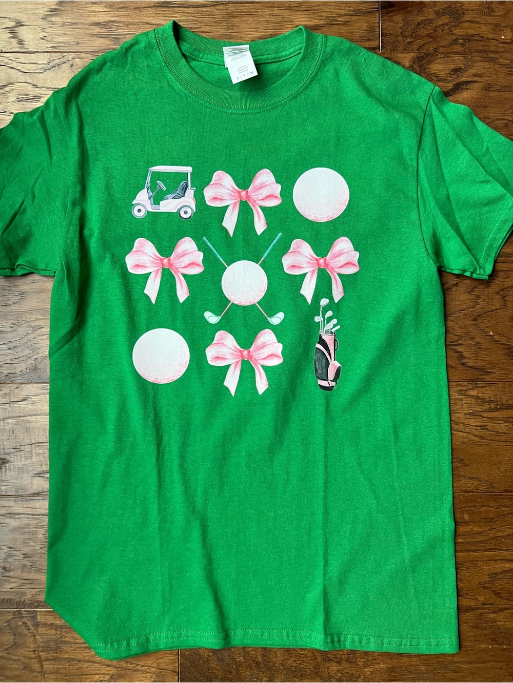 Green Golf Graphic Tee with Pink Bow Accents
